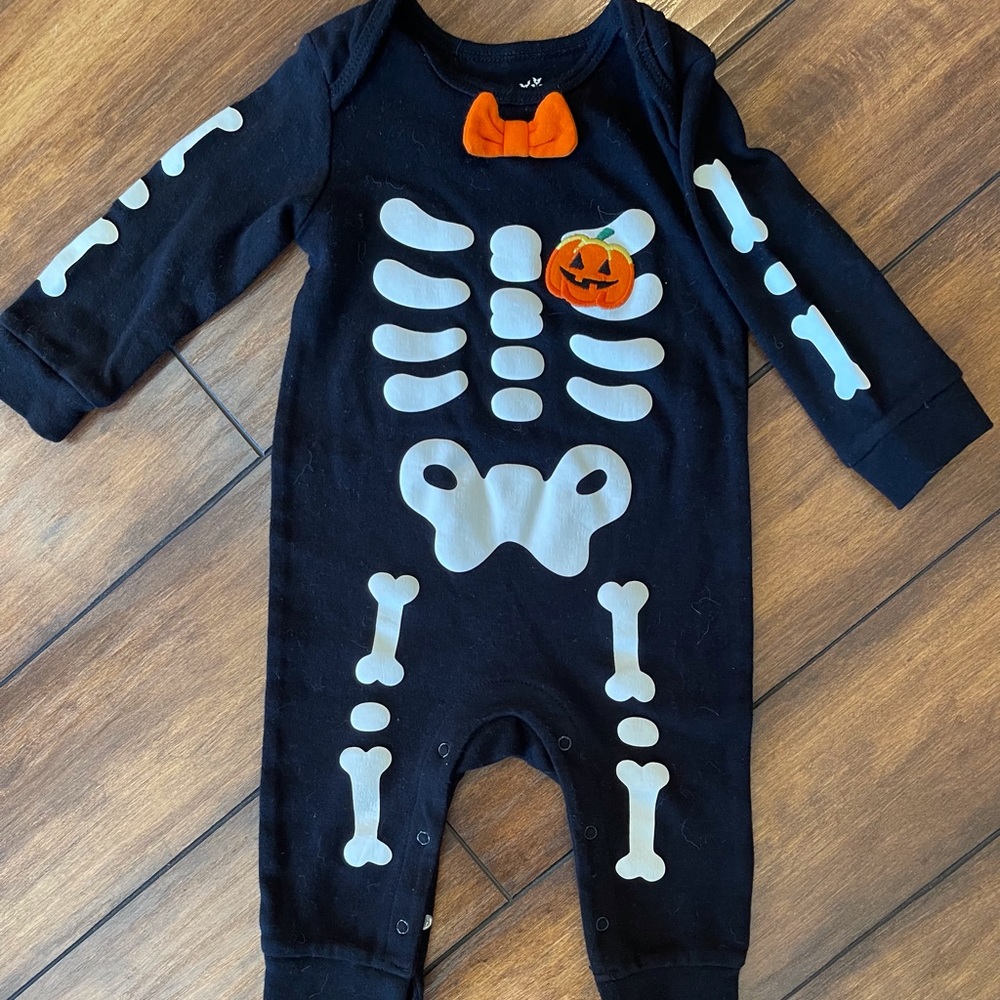 Unisex skeleton bones Halloween jumper 6-9 Months orange black white costume